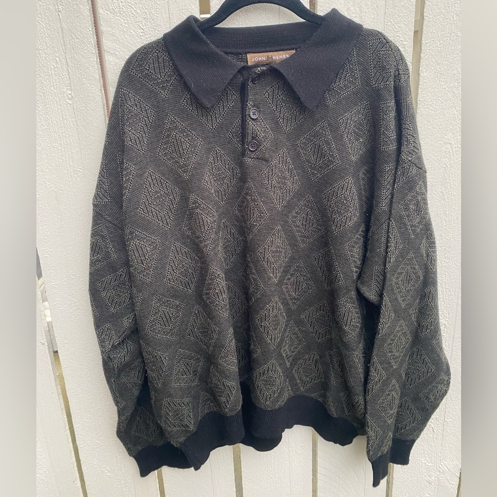 Green Patterned Button Up Sweater